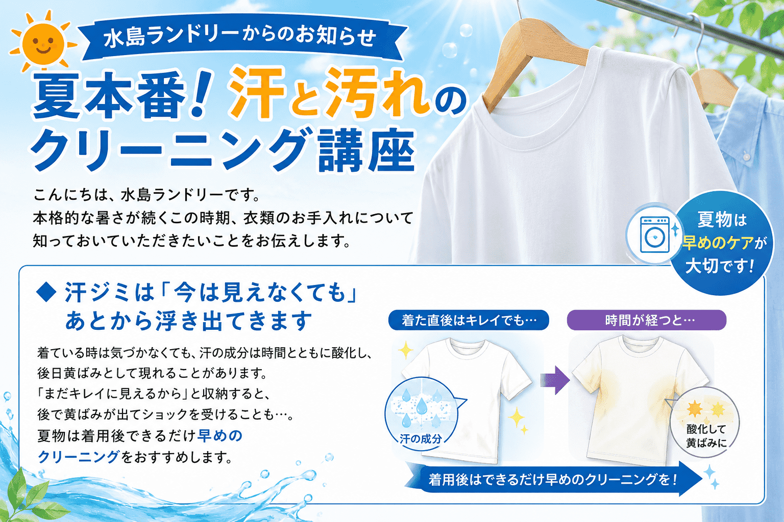 夏本番!汗と汚れのクリーニング講座 ☀️の画像